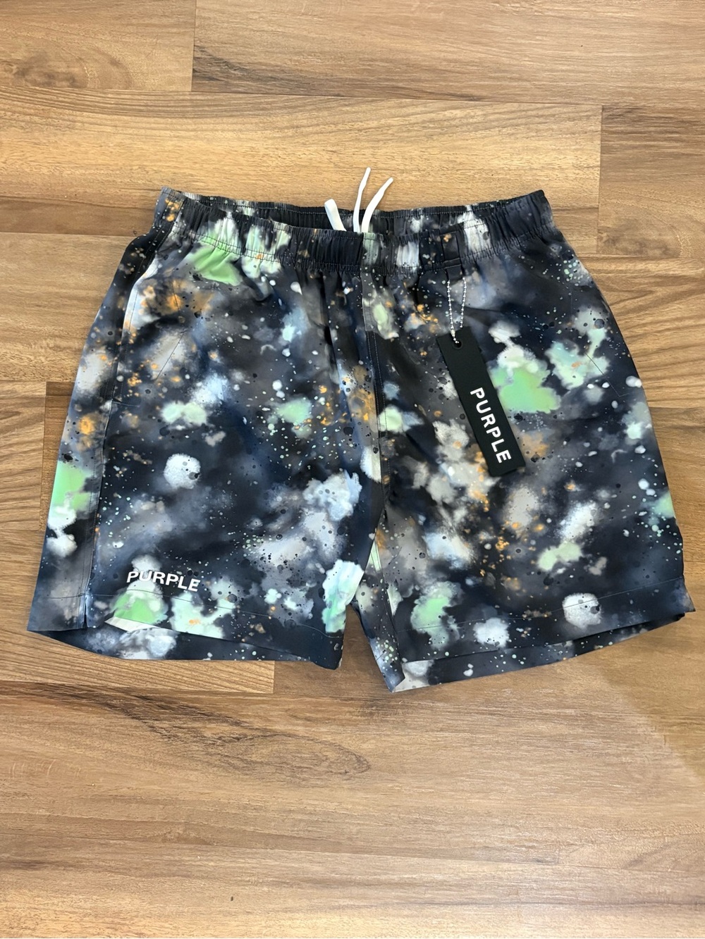 PURPLE BRAND Men's Swim Shorts in Black Multi Splatter